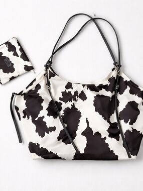 Zara Satin Cow Print Tote Bag + Matching Pouch Condition: Like new